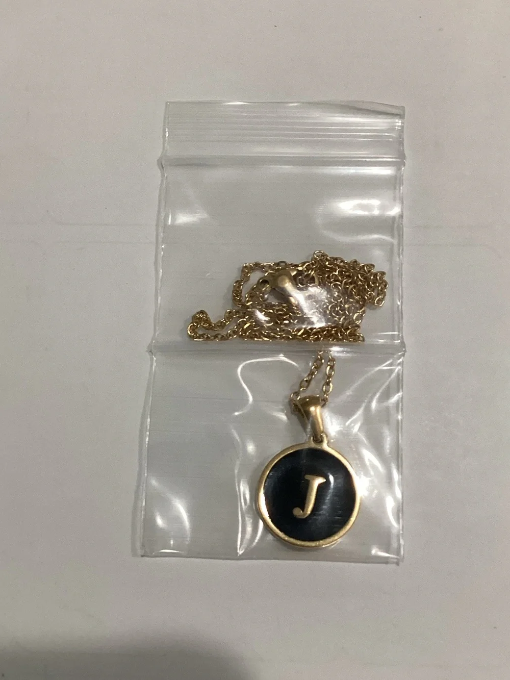 Gold Initial 'J' Pendant Necklace - Black Enamel Disc